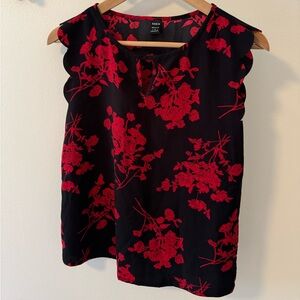 Black and Red Floral Scallop Trim Keyhole Top Shein Great Condition Small